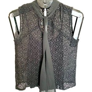 BANANA REPUBLIC Black Lace Overlay Tunic w/Tie